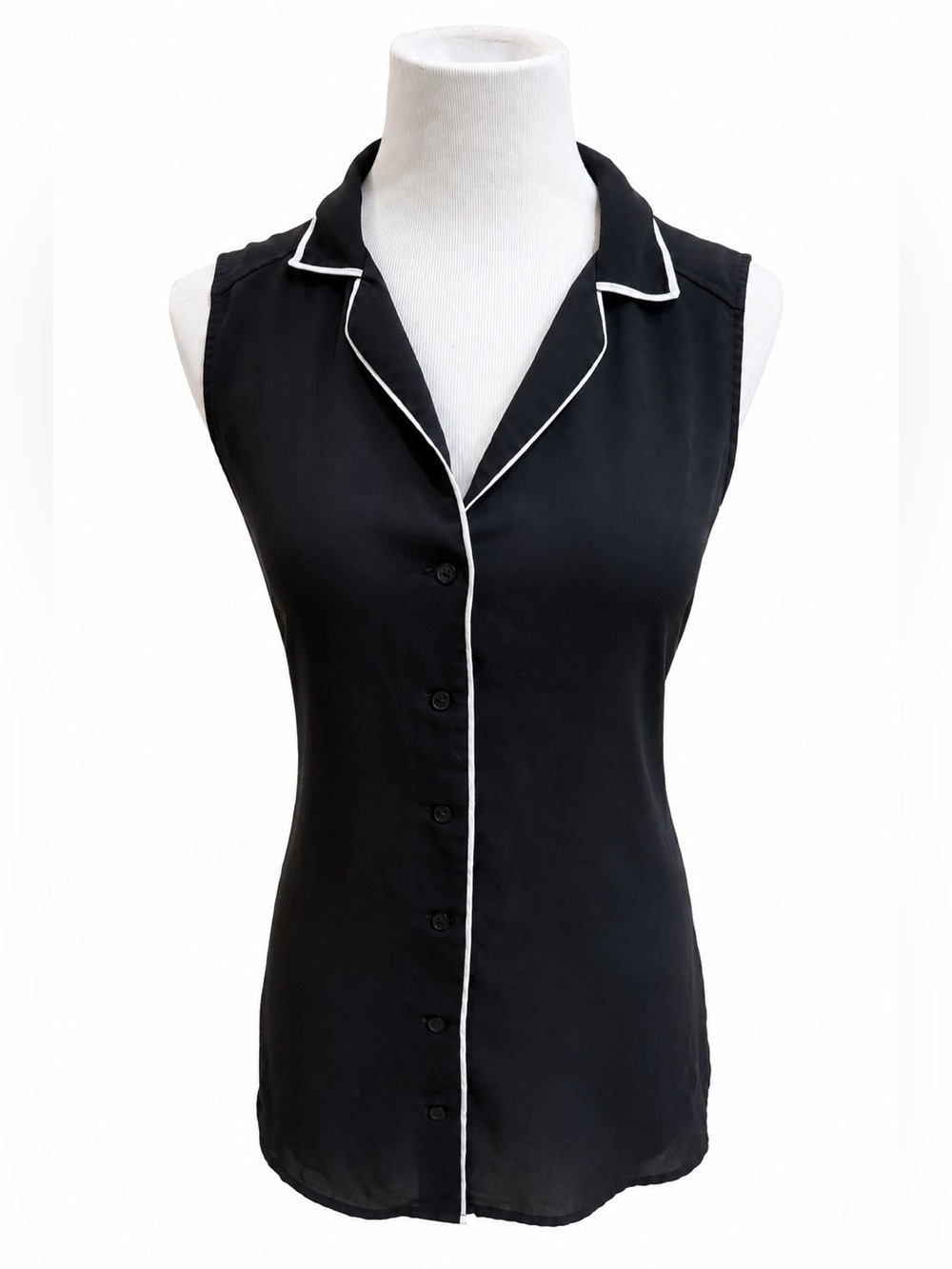 Express Black Women's Sleeveless Top with White Stitching Size Small